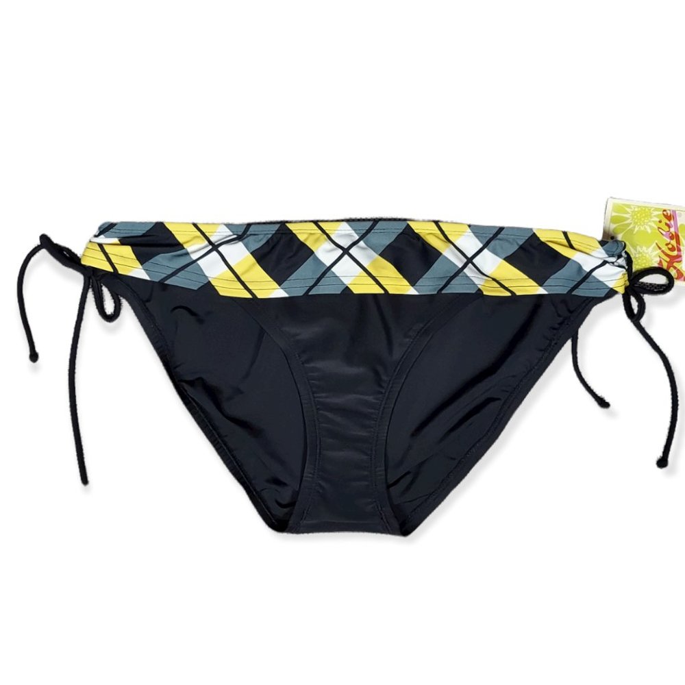 💖💖NWT CLASSIC HOBIE CINCH SIDE HIPSTER BIKINI BOTTOMS (BLACK & YELLOW / XL)